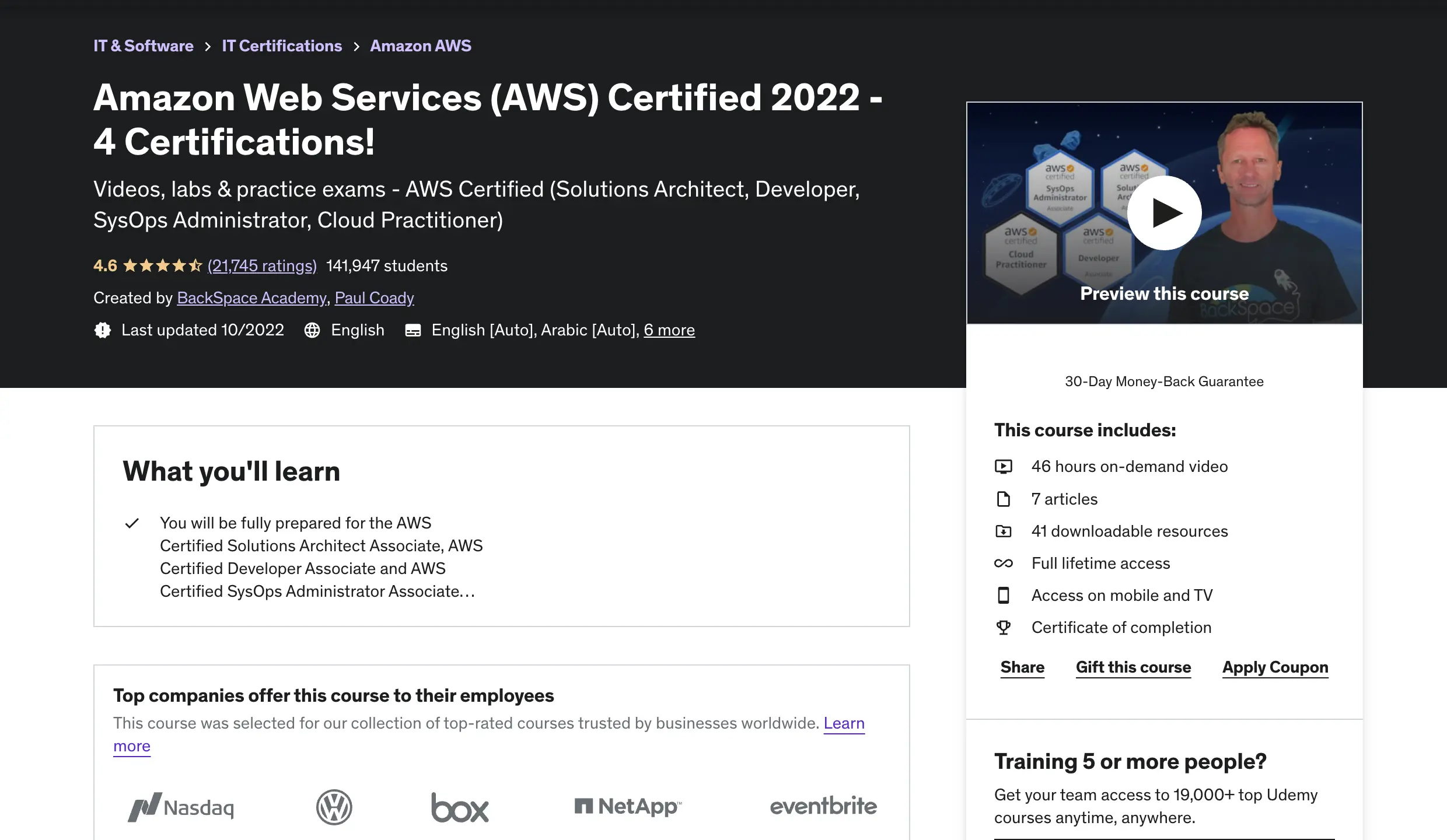 Amazon Web Services (AWS) Certified Course