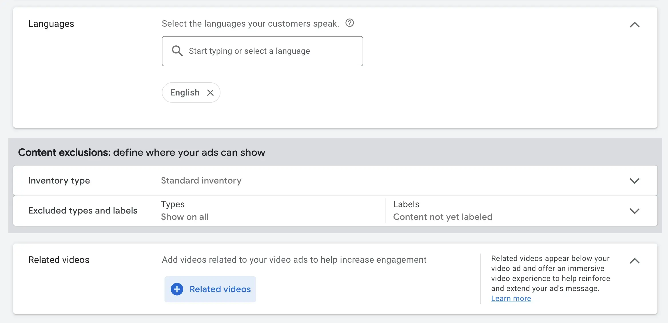 Select Language and Specify Related Videos
