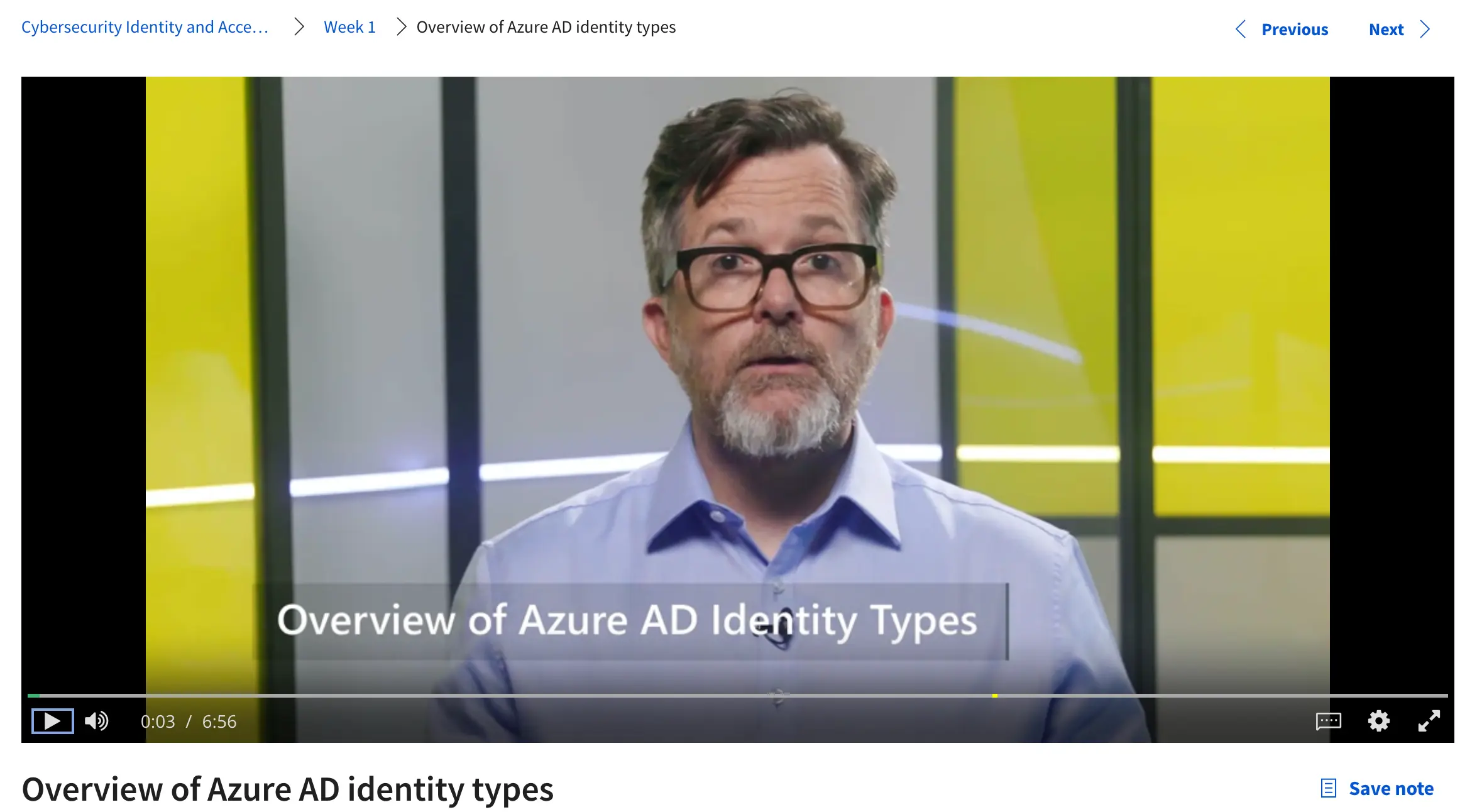 Cybersecurity Identity and Access Solutions using Azure AD Course.