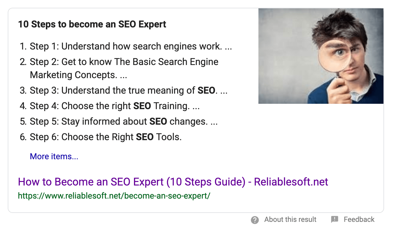 Example of a Google Featured Snippet