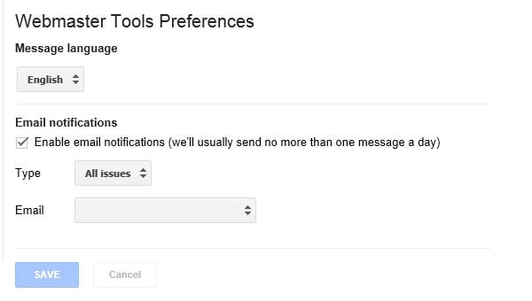 Google webmaster tools email notifications
