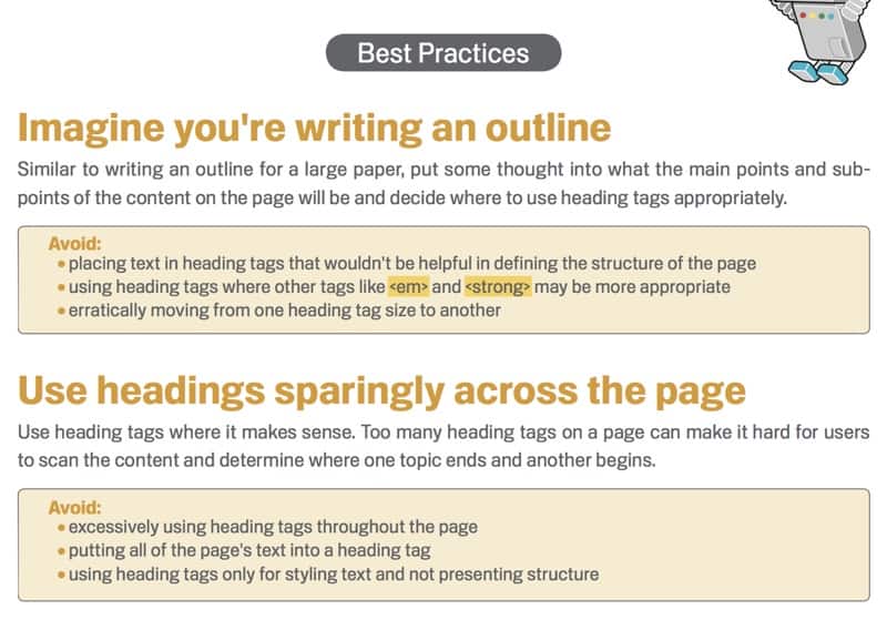 use of headings best practices