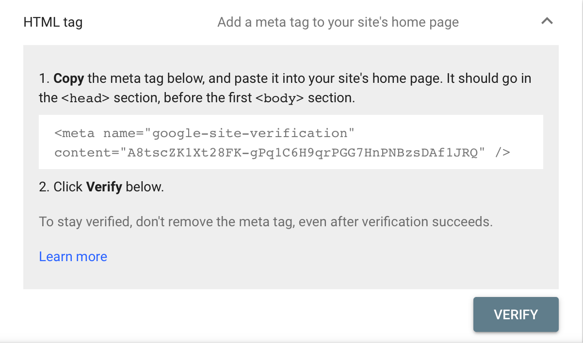 Verify Ownership with HTML Tag