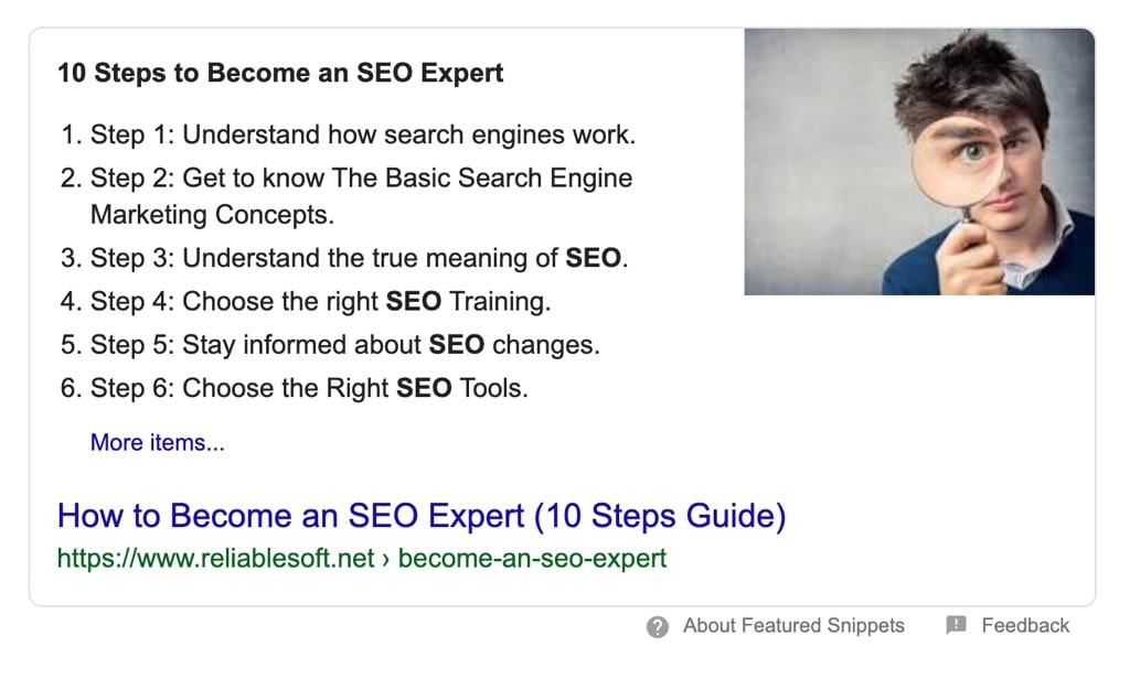 Lists Posts in Google Featured Snippet