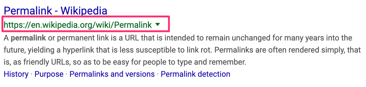 Permalinks in Google Search Results