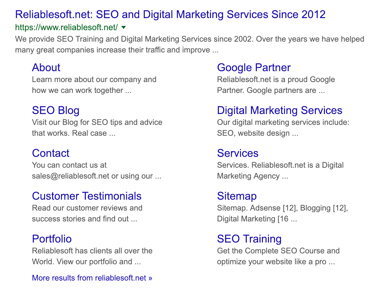 Sitelinks in Google Search Results