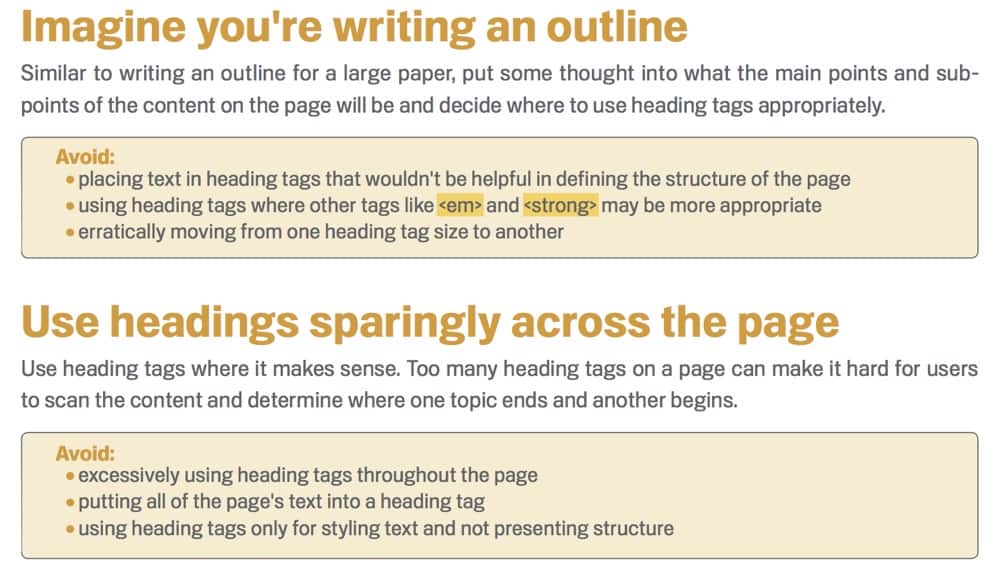 SEO Guidelines for use of headings