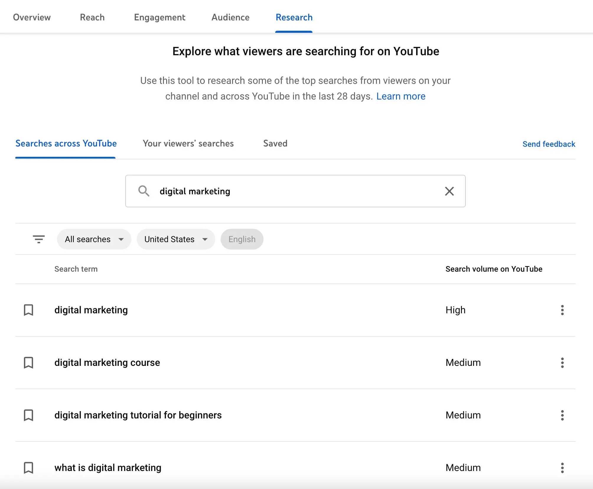 YouTube Studio Keyword Research Tool